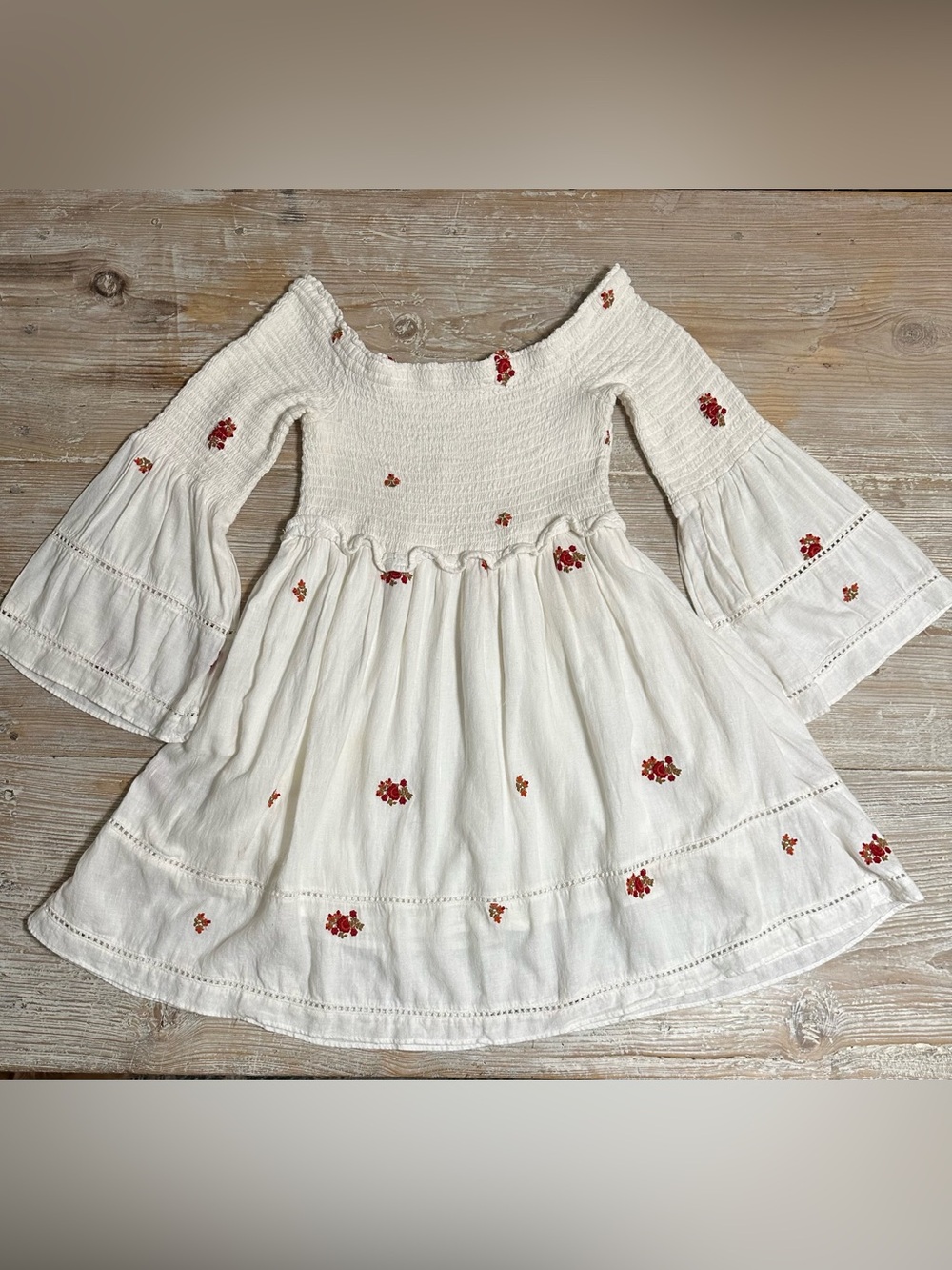 Free People Counting Daisies Dress Embroidered Off the Shoulder Mini Sz M